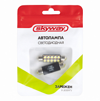 Автолампа диод T11(C5W) 12V 10SMD диодов 41мм 1-конт обманка Белая SKYWAY Салон, номер min 2шт